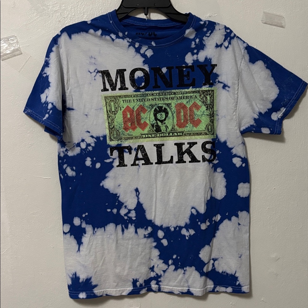 ACDC Money Talks Blue Tye Dye Short Sleeve Tee Shirt Adult Small